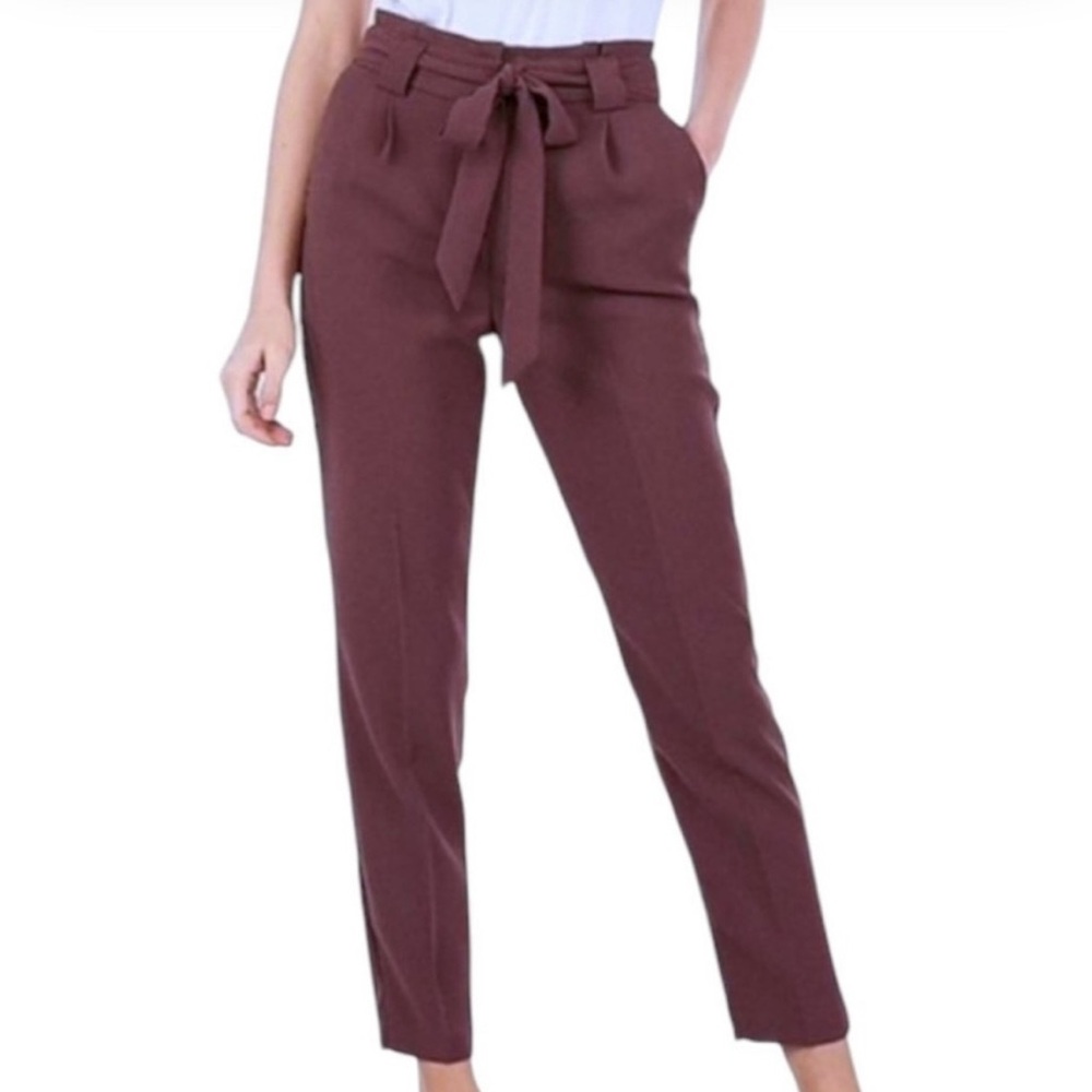 Express High Waisted Burgundy/Deep Rose Paperbag Ankle Pant - 4R